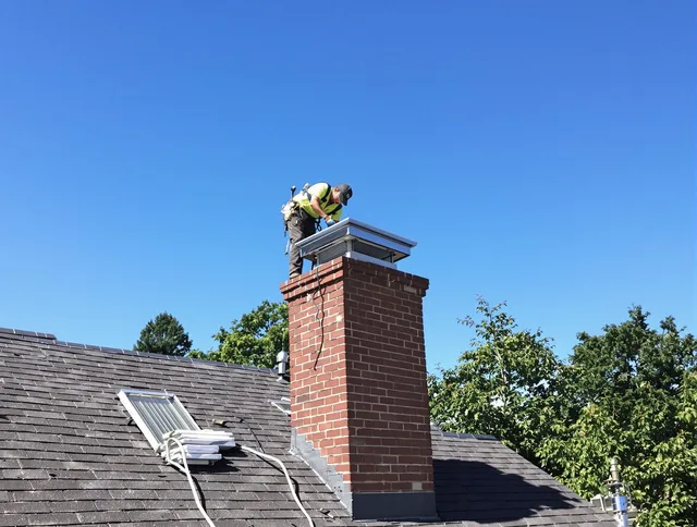 Lake Forest Chimney Sweep technician measuring a chimney cap in Lake Forest, CA