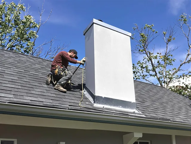 Lake Forest Chimney Sweep team member finishing chimney construction in Lake Forest, CA