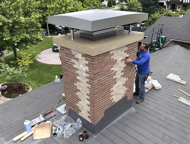 Lake Forest Chimney Sweep team working on a custom chimney remodel in Lake Forest, CA
