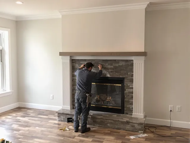 Lake Forest Chimney Sweep finishing a custom fireplace install in Lake Forest, CA